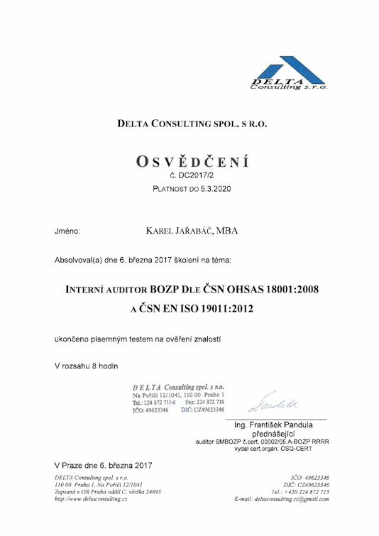 Osvědčení interního auditora